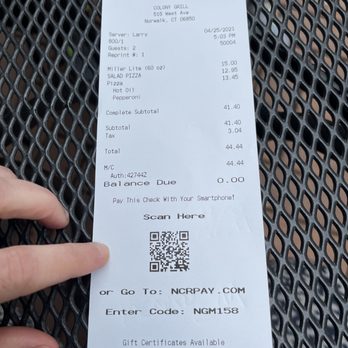 Colony Grill - Receipt - Pizza Near Me - Norwalk, Connecticut