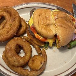 Cheeseburger and onion rings
