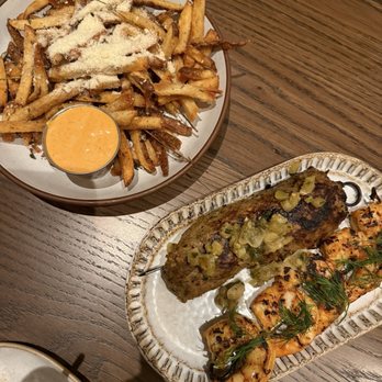 Ela - Pork skewer, shrimp skewer, and fries - Mediterranean Near Me - Atlanta, Georgia Ela - Pork skewer, shrimp skewer, and fries - Mediterranean Near Me - Atlanta, Georgia
