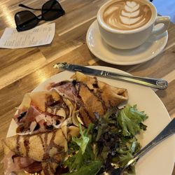 Caprese crepe and latte