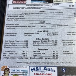 Sherrill's Pioneer Restaurant - Menu