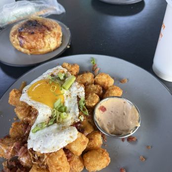 Bigfoot Biscuit - Breakfast tots, crème brûlée donut , maple sausage, biscuits and gravy and sunny side eggs - Breakfast & Brunch Near Me - Blue Ridge, Georgia Bigfoot Biscuit - Breakfast tots, crème brûlée donut , maple sausage, biscuits and gravy and sunny side eggs - Breakfast & Brunch Near Me - Blue Ridge, Georgia