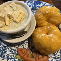 The Morgan House Restaurant - New England clam chowder and tuna melt on mini croissants