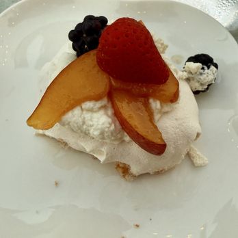 Blank Slate - Pavlova with fresh peaches and berries - New American Near Me - Encinitas, California