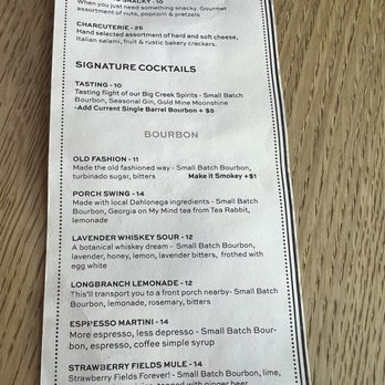 Big Creek Distilling Co. - Cocktail menu - Distilleries Near Me - Dahlonega, Georgia