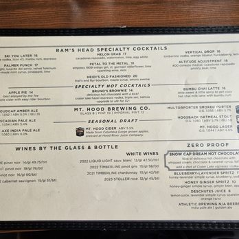 Rams Head Bar - Lunch menu - Bars Near Me - Timberline Lodge, Oregon