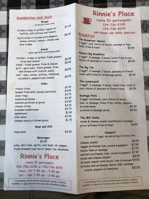 Menu photo 2 Rinnie’s Place Perryopolis, PA