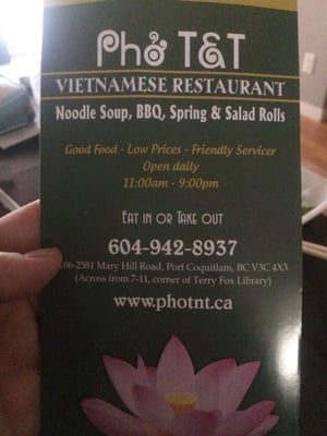 Menu photo 6 Pho T&T Port Coquitlam, BC