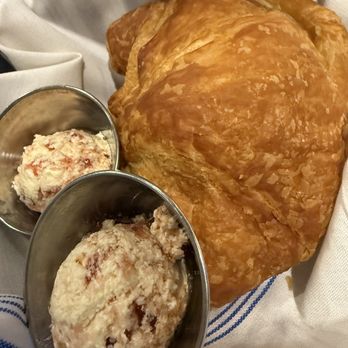 Chez Zee American Bistro - Complimentary croissant and butter jam. So delish. - Desserts Near Me - Austin, Texas