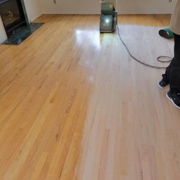 Orange oak before and during sanding. Orange oak before and during sanding.