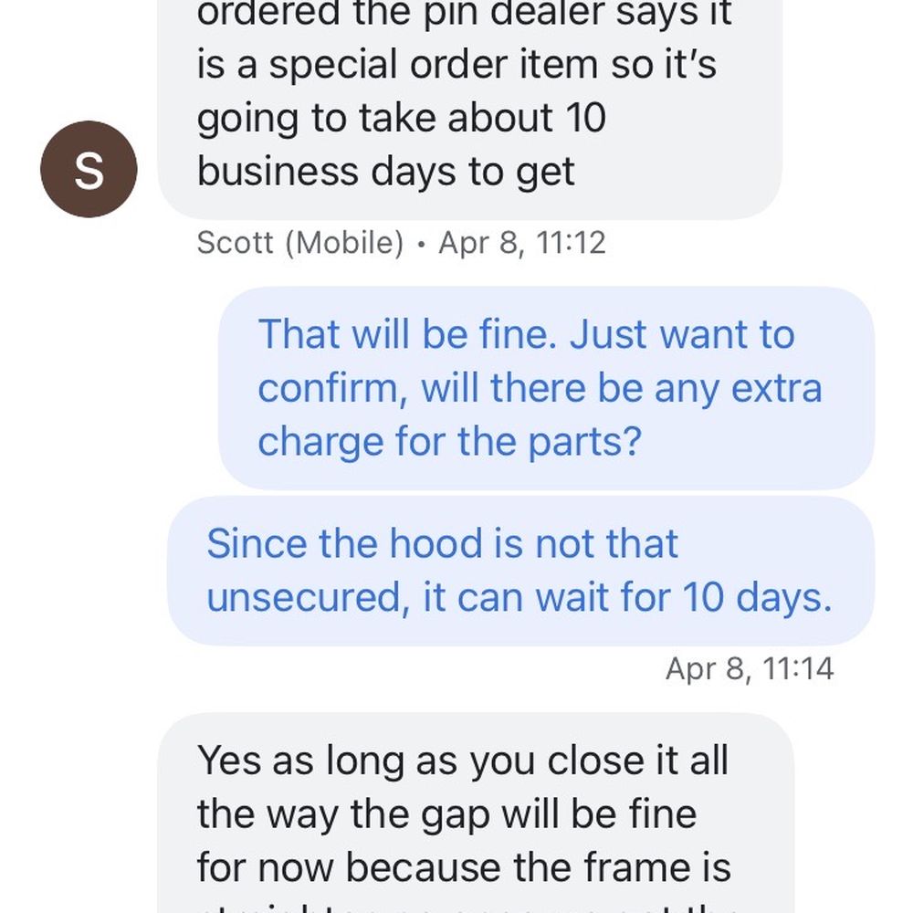 He told me to wait for the part to repair my car and the disappeared. He told me to wait for the part to repair my car and the disappeared.
