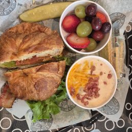 Cranberry Kelli sandwich, Loaded Potato Soup, Fruit Cup and their free cookie Cranberry Kelli sandwich, Loaded Potato Soup, Fruit Cup and their free cookie