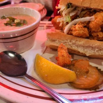 Acme Oyster House - 1/2 Shrimp Po-Boy & Cup of Corn and Crab soup - Seafood Near Me - New Orleans, Louisiana Acme Oyster House - 1/2 Shrimp Po-Boy & Cup of Corn and Crab soup - Seafood Near Me - New Orleans, Louisiana
