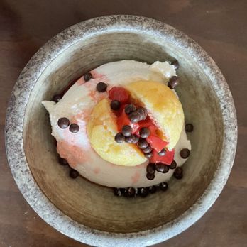 Falansai - Corn bread muffin, macerated strawberries and jam with coco nibs and whipped cream (my fav). - Vietnamese Near Me - Brooklyn, New York