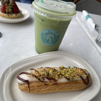 One Twelve Caffe - Vanilla eclair and Matcha Latte - Coffee & Tea Near Me - Downey, California