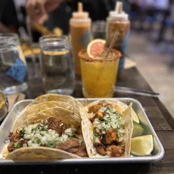 Rreal Tacos - West Midtown - Two grilled chicken tacos and one beef Mango passion fruit margarita - Tacos Near Me - Atlanta, Georgia Rreal Tacos - West Midtown - Two grilled chicken tacos and one beef Mango passion fruit margarita - Tacos Near Me - Atlanta, Georgia