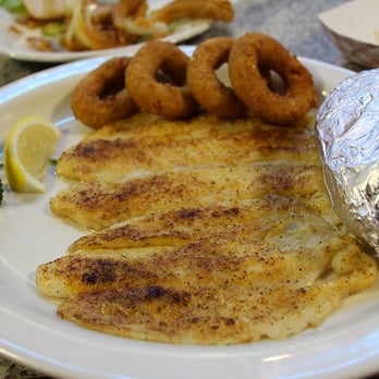 Mayflower XVI Seafood Restaurant - Broiled catfish with hushpuppies and a baked potato - Seafood Near Me - Durham, North Carolina Mayflower XVI Seafood Restaurant - Broiled catfish with hushpuppies and a baked potato - Seafood Near Me - Durham, North Carolina
