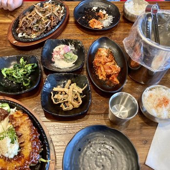 Bon Galbi - Spicy Pork Belly (bottom left) and Beef Bulgogi (top left) - Korean Near Me - Katy, Texas