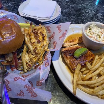 Bubba's 33 - habanero burger w/ loaded fries and 8oz salmon w/ coleslaw & fries - American Near Me - San Antonio, Texas Bubba's 33 - habanero burger w/ loaded fries and 8oz salmon w/ coleslaw & fries - American Near Me - San Antonio, Texas