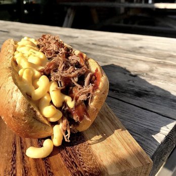 Erbert and Gerbert's - a pulled pork sandwich with macaroni and cheese - Sandwiches Near Me - Saint Peter, Minnesota