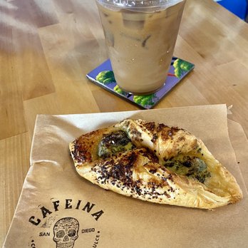 Cafeina Cafe - spinach and cheese pocket - savory pastry - Cafes Near Me - San Diego, California Cafeina Cafe - spinach and cheese pocket - savory pastry - Cafes Near Me - San Diego, California
