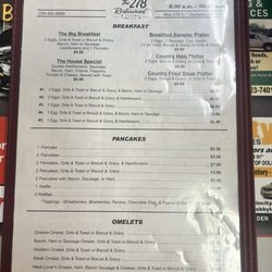 The 278 Restaurant - Menu