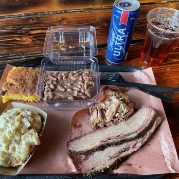Evie Mae's Pit Barbecue - 2 Meat Combo Plate - brisket, pulled pork, baked potato casserole, jalapeño cornbread, and delicious sheet cake - Barbeque Near Me - Wolfforth, Texas Evie Mae's Pit Barbecue - 2 Meat Combo Plate - brisket, pulled pork, baked potato casserole, jalapeño cornbread, and delicious sheet cake - Barbeque Near Me - Wolfforth, Texas