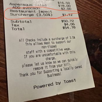 West Saloon & Kitchen - Weird surcharge - American Near Me - Denver, Colorado West Saloon & Kitchen - Weird surcharge - American Near Me - Denver, Colorado