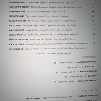 Koko Head Cafe - Cocktail menu - Breakfast & Brunch Near Me - Honolulu, Hawaii
