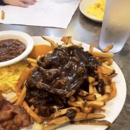 Not the healthiest option but you can sub home fries in your breakfast order for poutine. Ultimate hang over cure.
