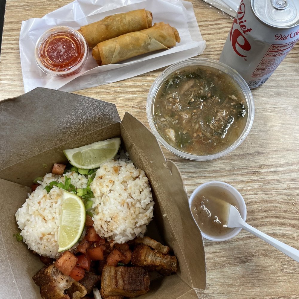 Maymar Filipino Restaurant - $17 total with tax and 15% tip!! 2 entree combo, a Diet Coke, and 2 veggie lumpia with sweet chili sauce. - Filipino Near Me - Chesapeake, Virginia