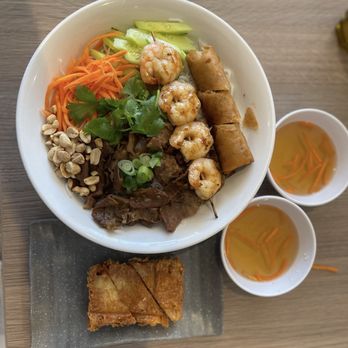 Pho Real - 42. Grilled Pork & Egg Roll on Vermicelli add shrimp and bean cake - Vietnamese Near Me - Keller, Texas