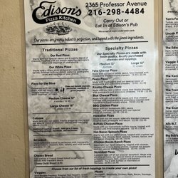 Edison's Pizza Kitchen - Menu