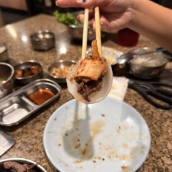 Temecula Korean BBQ - Radish wrap, kimchi, and meat