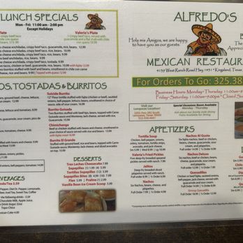 Alfredo's Mexican Restaurant - Menu - Mexican Near Me - Kingsland, Texas Alfredo's Mexican Restaurant - Menu - Mexican Near Me - Kingsland, Texas