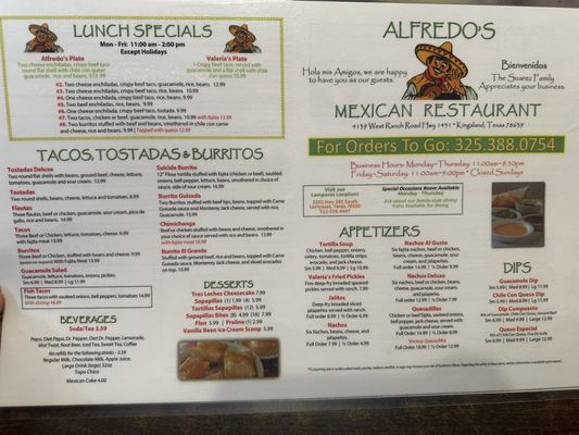 Menu photo 1 Alfredo's Mexican Restaurant Kingsland, TX Menu photo 1 Alfredo's Mexican Restaurant Kingsland, TX