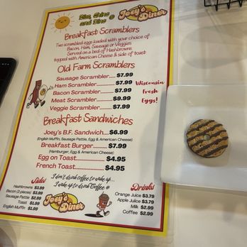 Joey's Diner - Menu and complimentary cookie ( we already ate the other!) - Diners Near Me - Waukesha, Wisconsin
