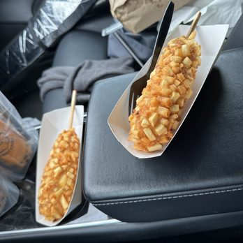 Mochinut - Cerritos - Potato original (#6) and Potato Mozzarella Corndog (#7) - Hot Dogs Near Me - Cerritos, California Mochinut - Cerritos - Potato original (#6) and Potato Mozzarella Corndog (#7) - Hot Dogs Near Me - Cerritos, California