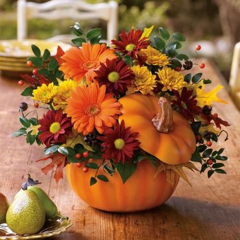 Rainbow's End Floral - Fall Pumpkin Table Arrangement - Florists Near Me - Kingsport, Tennessee
