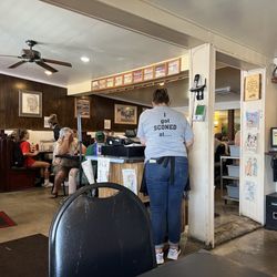Merritt's Family Restaurant - Interior plus a great shirt: "I got sconed"