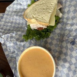 Soup combo. Lobster Bisque and 1/2 of a Bavarian Bird sandwich Soup combo. Lobster Bisque and 1/2 of a Bavarian Bird sandwich