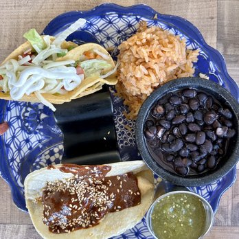TQLAS - Two Taco Combo: Chicken Mole Taco & Potato Taco with black beans and rice. - Mexican Near Me - La Quinta, California TQLAS - Two Taco Combo: Chicken Mole Taco & Potato Taco with black beans and rice. - Mexican Near Me - La Quinta, California
