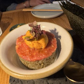 Konban - Tuna tartar over this delicious rice mix. Wrapping it in nori was a smart blend of texture and taste - Izakaya Near Me - New York, New York Konban - Tuna tartar over this delicious rice mix. Wrapping it in nori was a smart blend of texture and taste - Izakaya Near Me - New York, New York