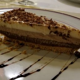 White, milk and dark chocolate mousse pie.  So good.