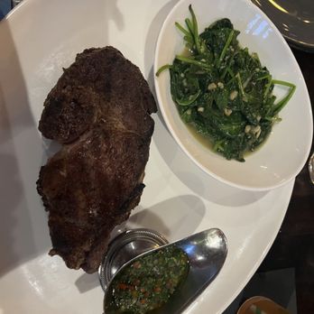 Home Bx - Ribeye, sautéed spinach and chimichurri - Steakhouses Near Me - Bronx, New York
