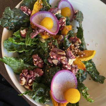 Splashes Restaurant - Tuscan Kale and Kabocha Squash Salad with cheese on side - New American Near Me - Laguna Beach, California Splashes Restaurant - Tuscan Kale and Kabocha Squash Salad with cheese on side - New American Near Me - Laguna Beach, California