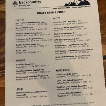 Backcountry Burger Bar - Draft Beer 8/5/2026 - New American Near Me - Bozeman, Montana Backcountry Burger Bar - Draft Beer 8/5/2026 - New American Near Me - Bozeman, Montana