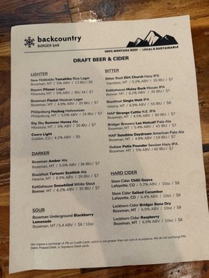 Menu photo 1 Backcountry Burger Bar Bozeman, MT Menu photo 1 Backcountry Burger Bar Bozeman, MT