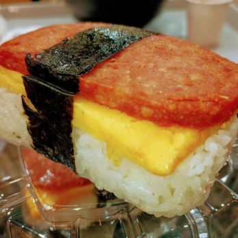 Omusubi Gonbei - SPAM Musubi. So good. Rice, egg and SPAM. Bust out the knife and fork. Delicious! - Japanese Near Me - Edgewater, New Jersey