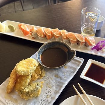 Zen 5 Sushi - Vegetable Tempura, Sake Bomb and Super Salmon roll. - Sushi Bars Near Me - San Diego, California Zen 5 Sushi - Vegetable Tempura, Sake Bomb and Super Salmon roll. - Sushi Bars Near Me - San Diego, California